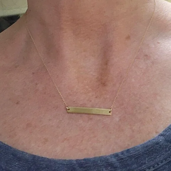 14K Solid Gold Necklace with Engravable Plate -16" - Picture 1 of 9